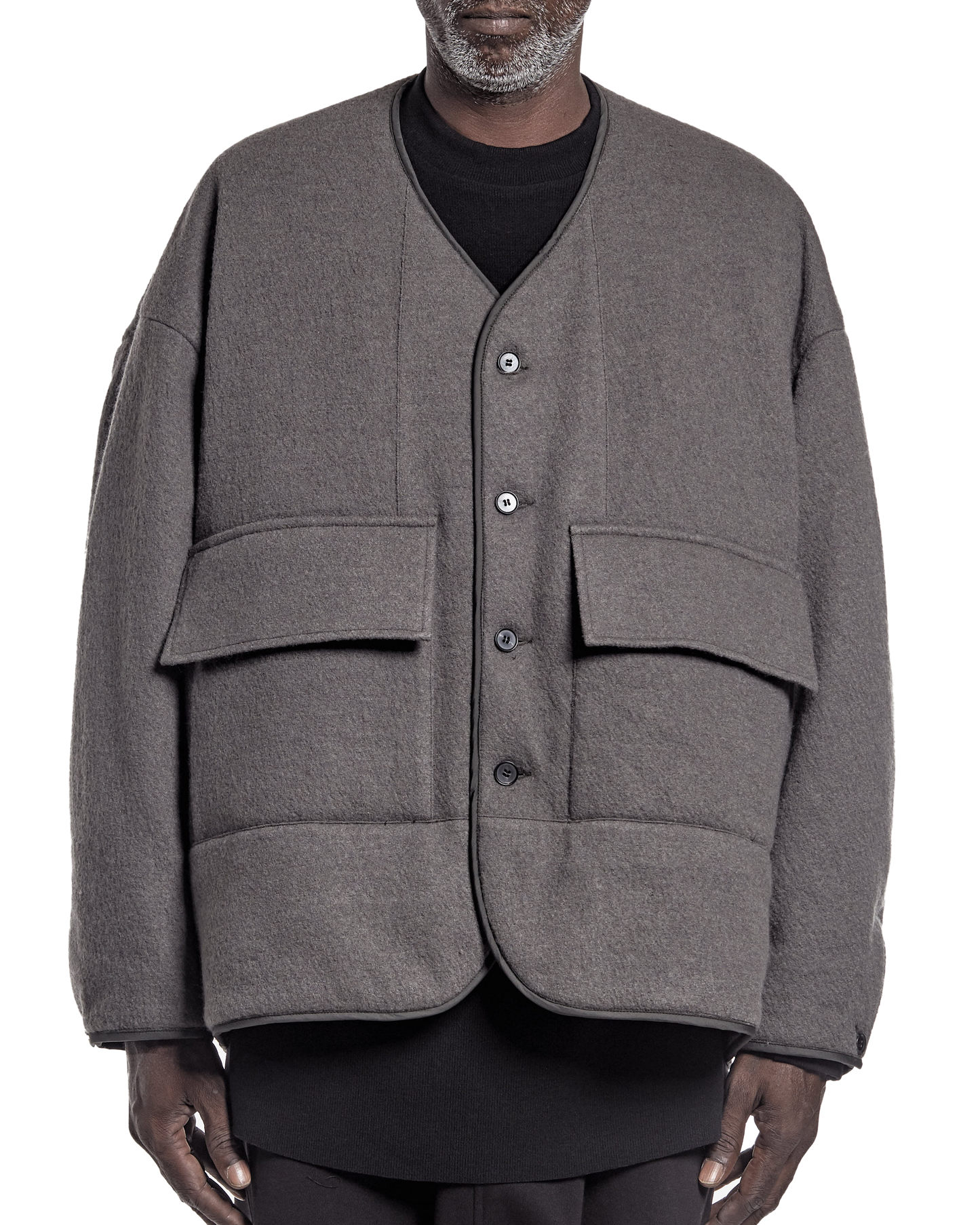 REVERSIBLE COLLARLESS OUTER JACKET